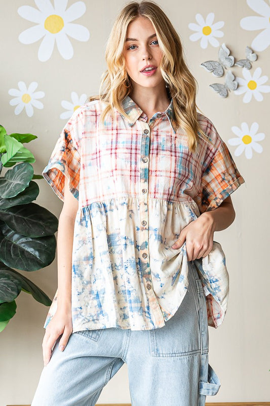 Oli & Hali Bleeched Plaid Shirt Top