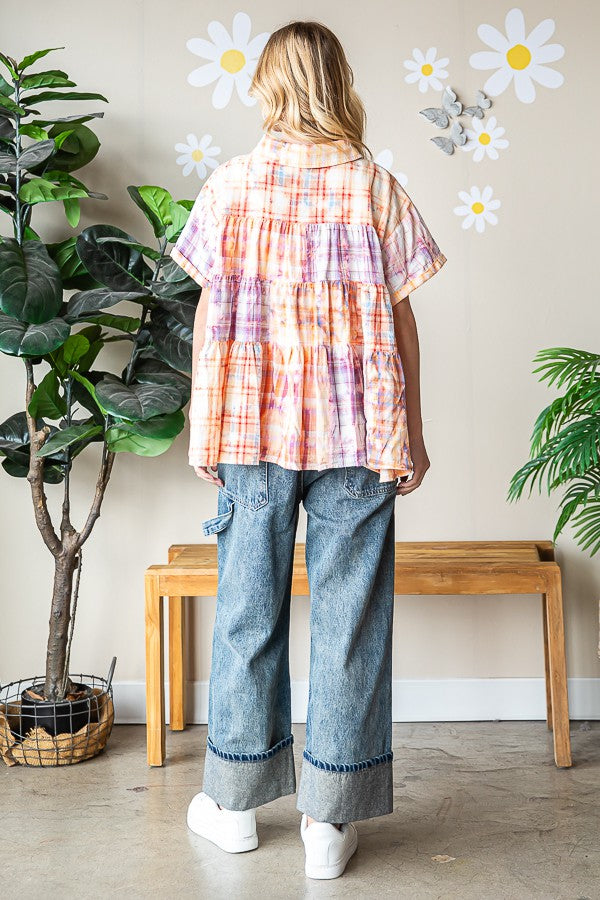 Oli & Hali Bleeched Plaid Shirt Top