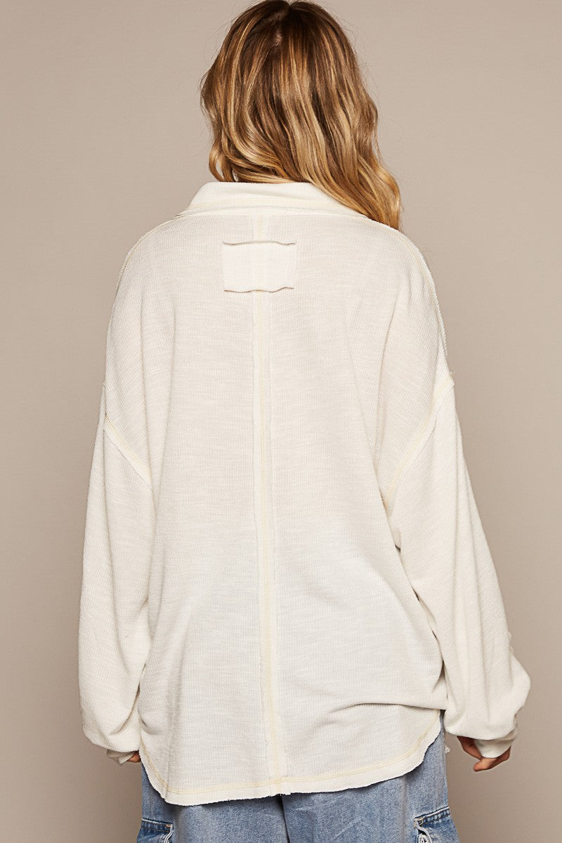 POL Vintage Washing Long Sleeve Front Pocket Top