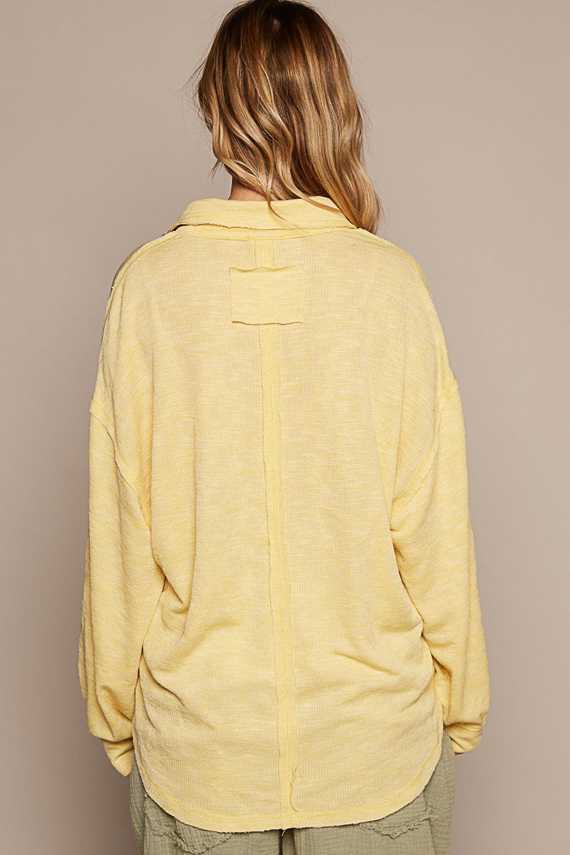 POL Vintage Washing Long Sleeve Front Pocket Top