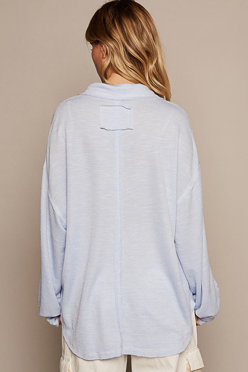 POL Vintage Washing Long Sleeve Front Pocket Top