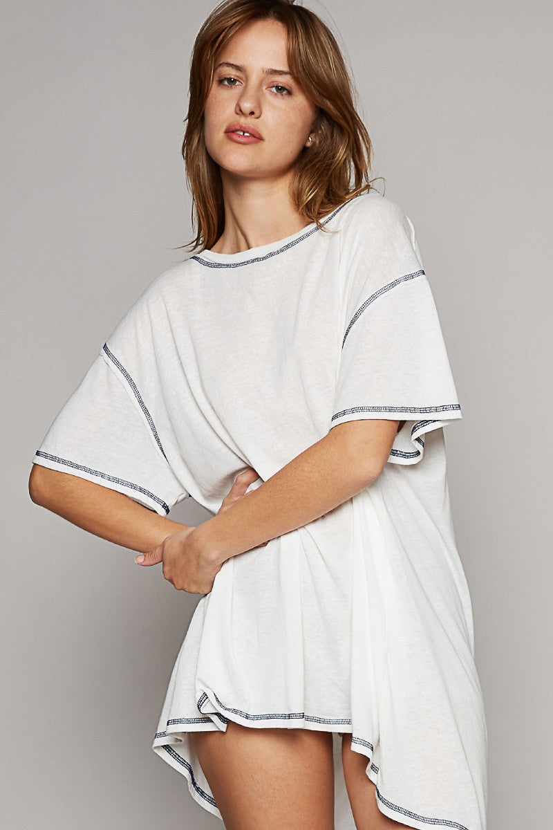 POL Oversize Round Neck High Low Soild Knit Top