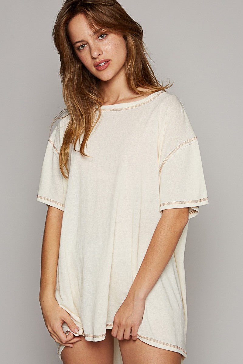 POL Oversize Round Neck High Low Soild Knit Top