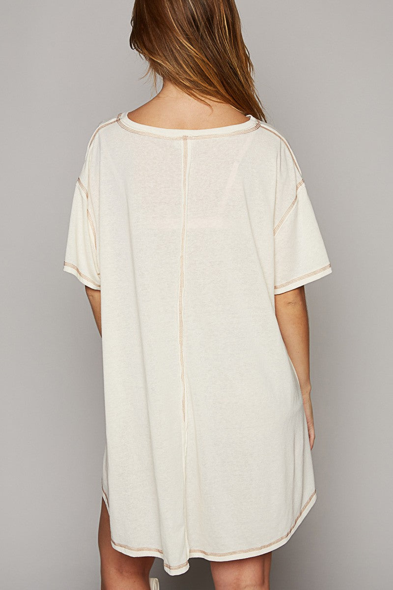 POL Oversize Round Neck High Low Soild Knit Top