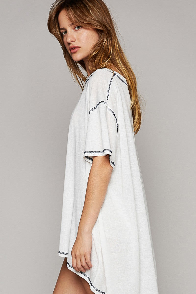 POL Oversize Round Neck High Low Soild Knit Top