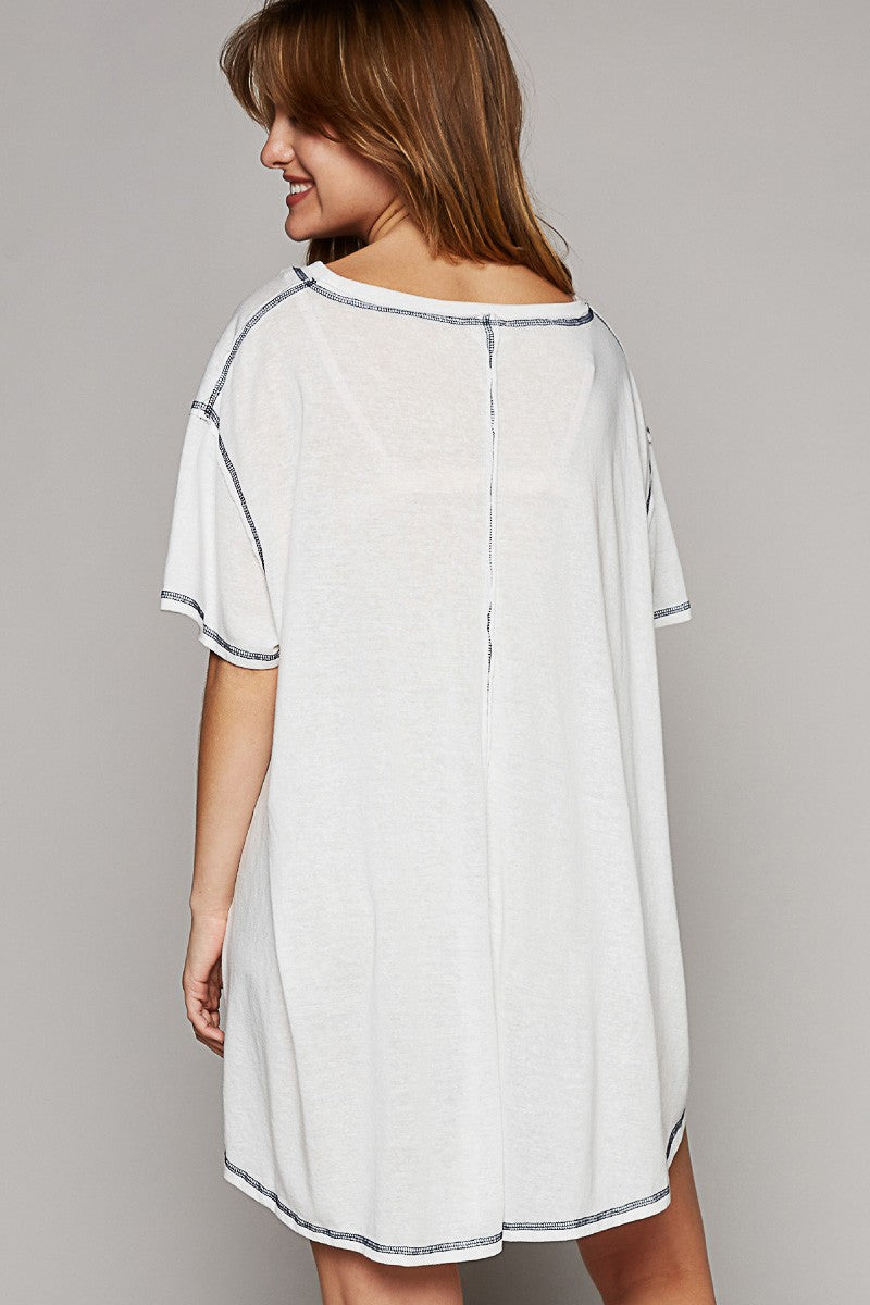 POL Oversize Round Neck High Low Soild Knit Top