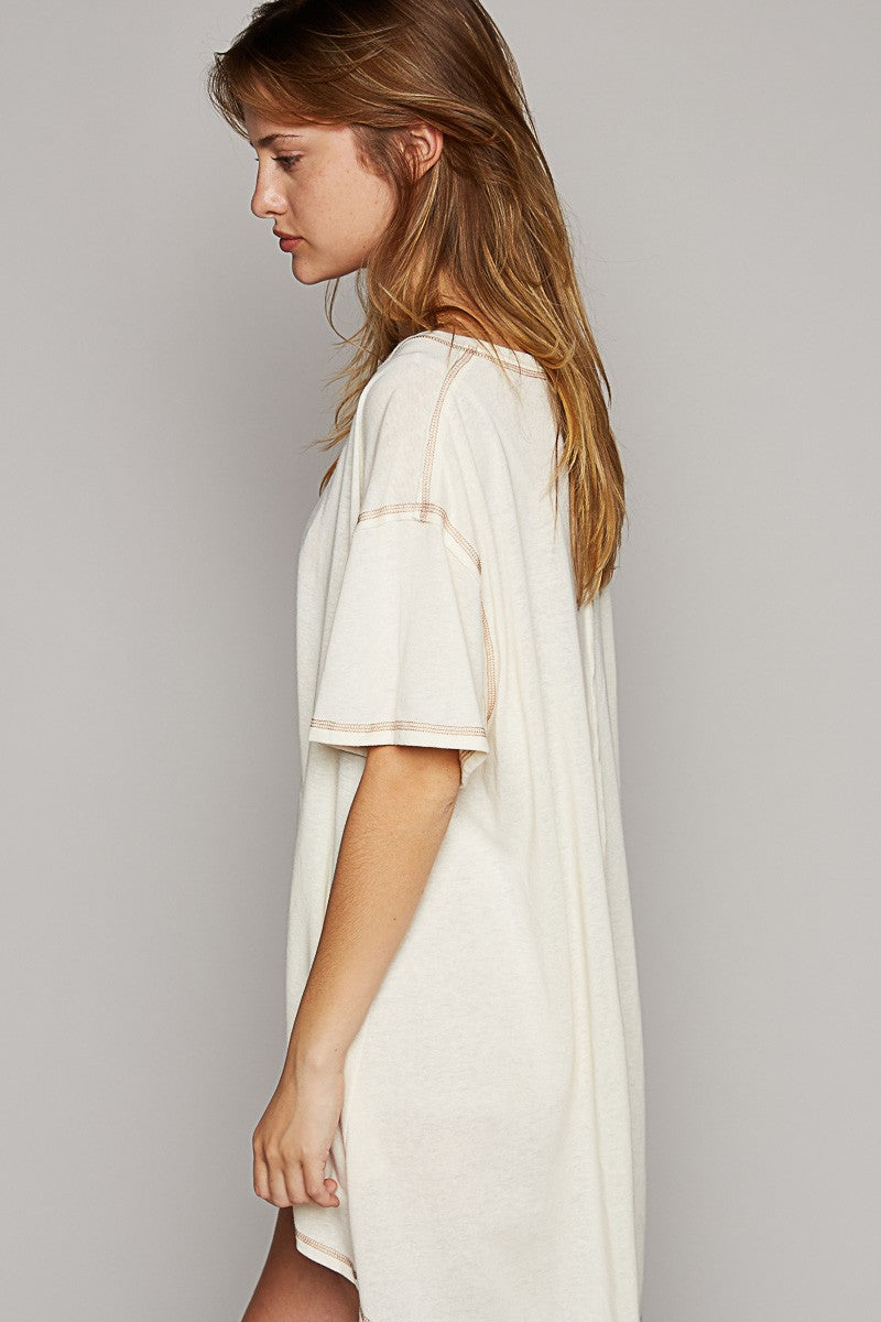POL Oversize Round Neck High Low Soild Knit Top