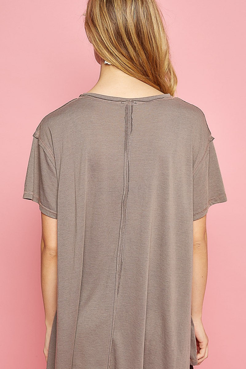 POL Oversize Round Neck High Low Soild Knit Top