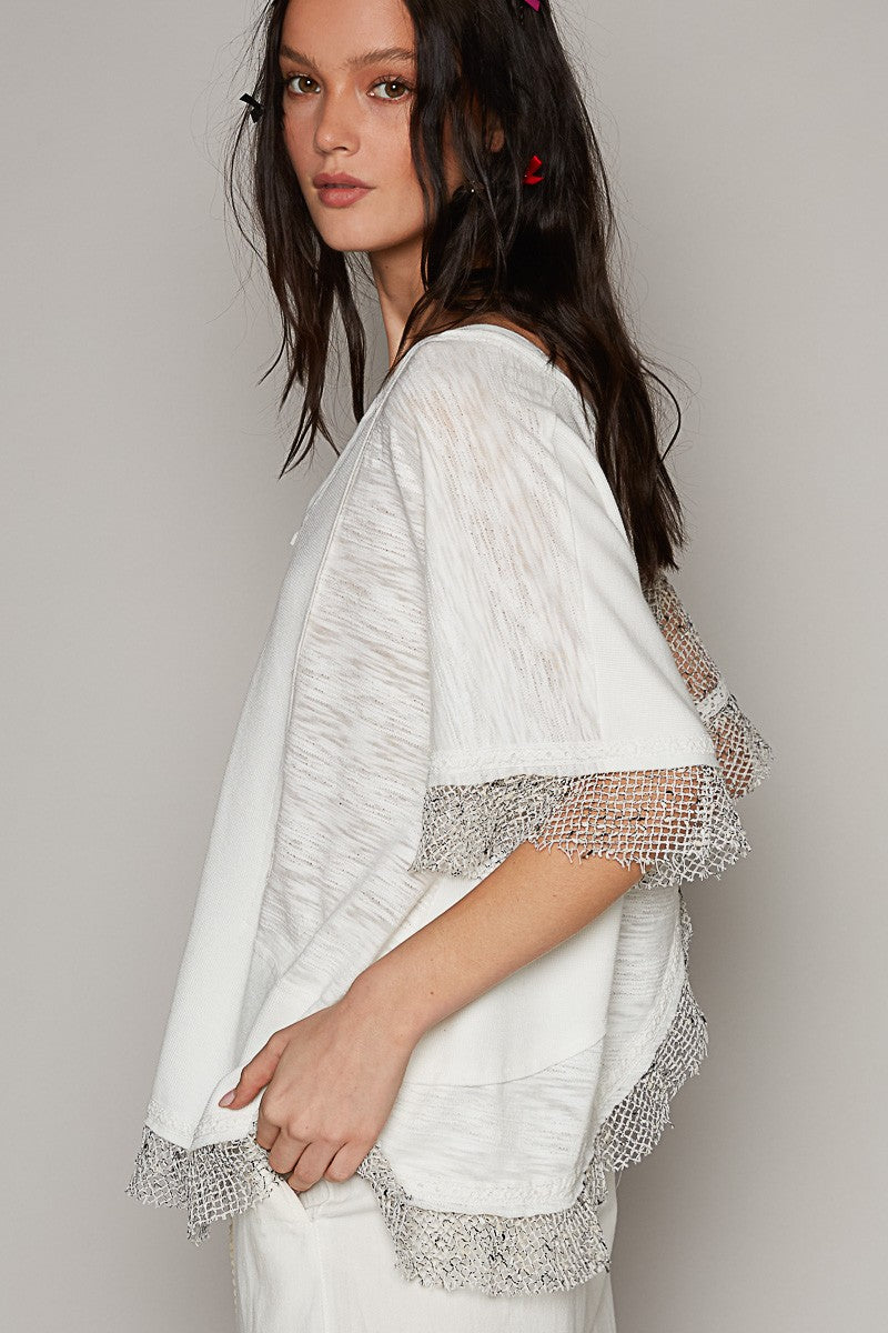 POL Oversize Dolman Short Sleeve Crochet Top