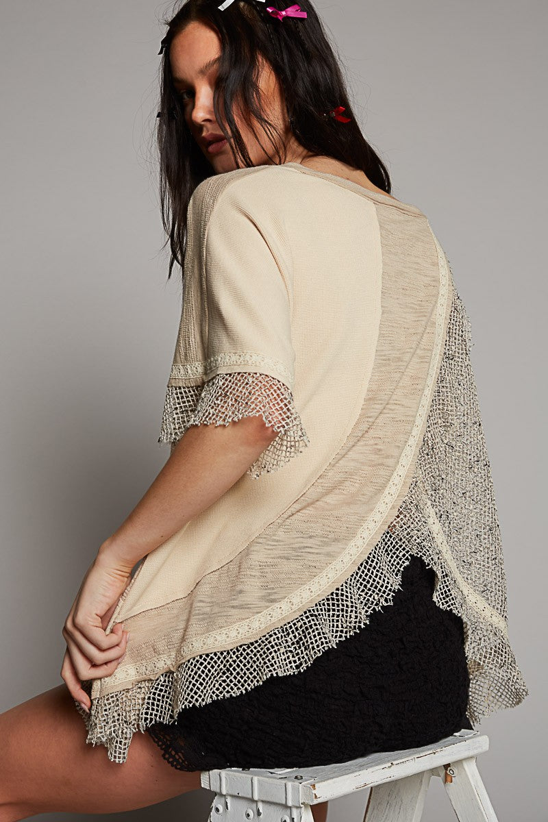 POL Oversize Dolman Short Sleeve Crochet Top