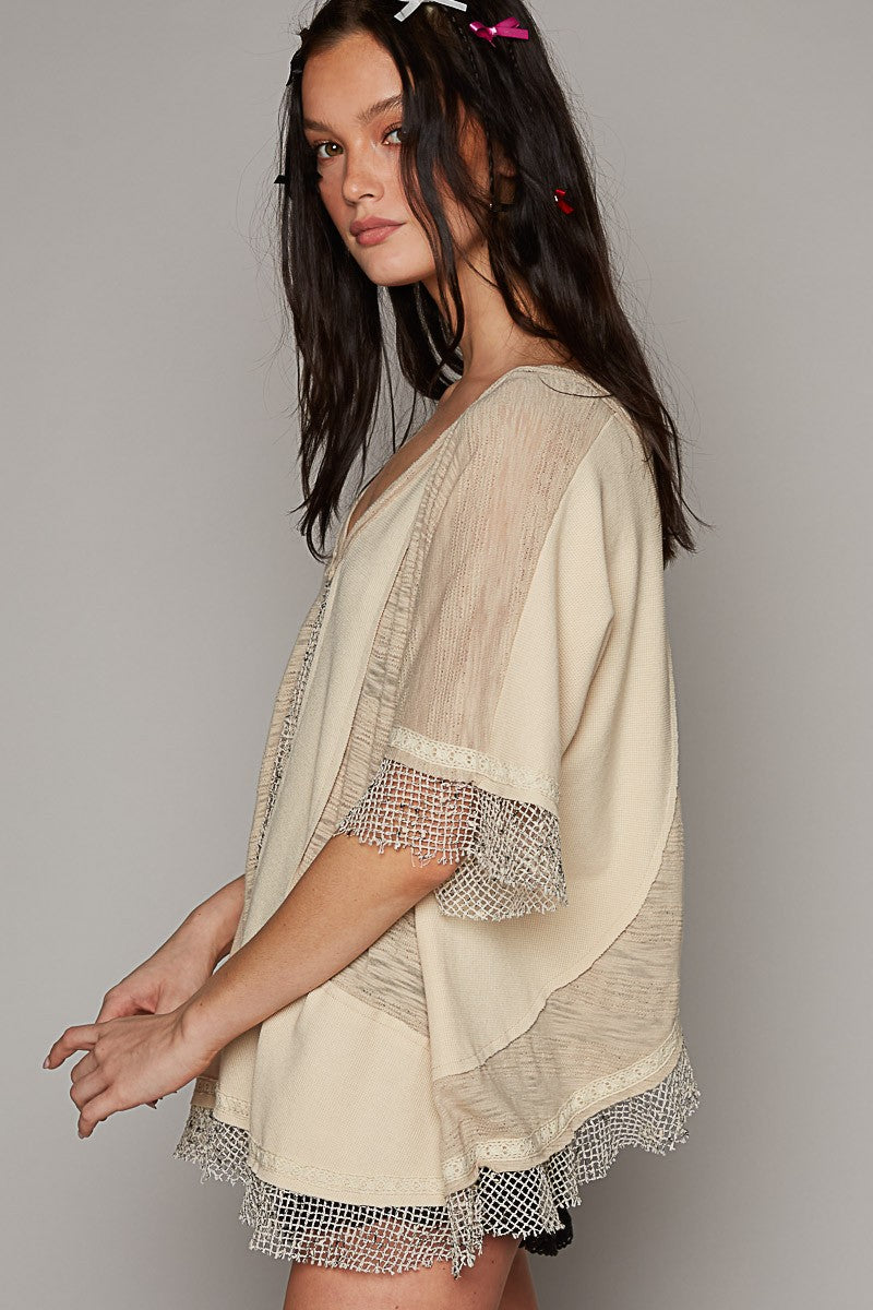 POL Oversize Dolman Short Sleeve Crochet Top