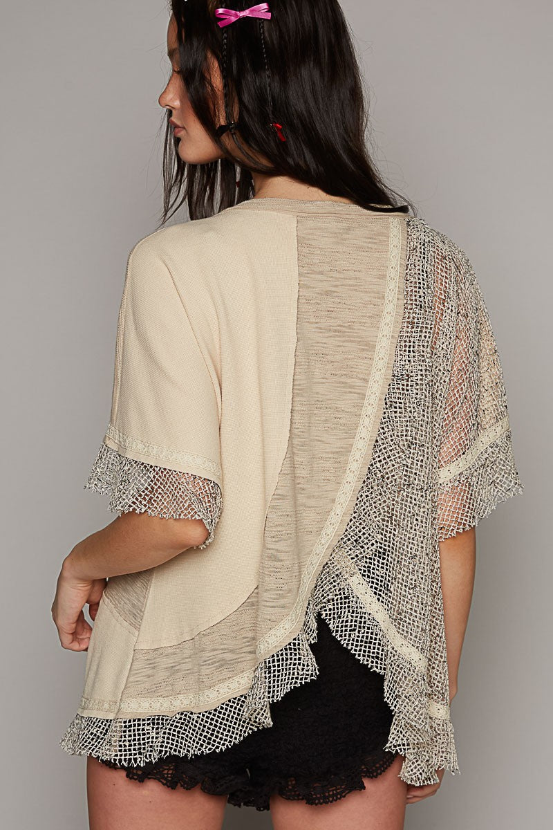 POL Oversize Dolman Short Sleeve Crochet Top