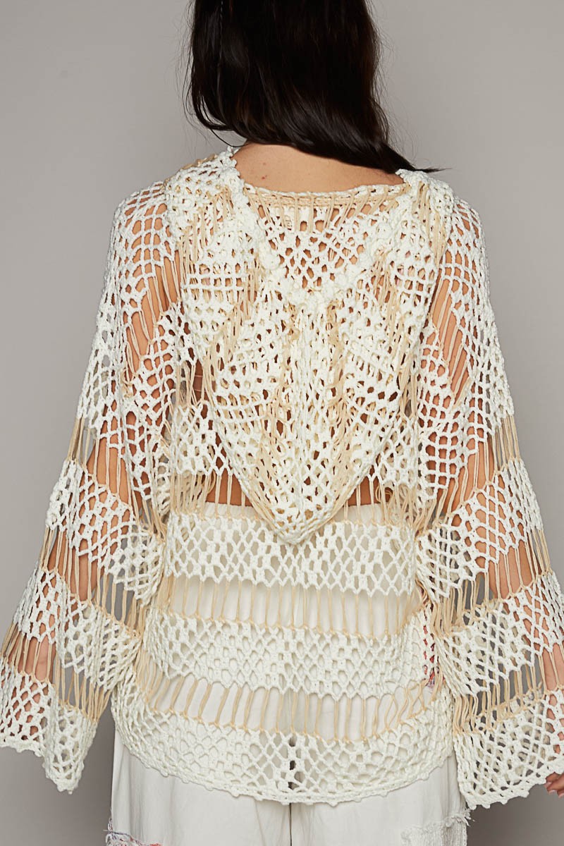 POL VNeck Long Sleeve Open Weaving Stripe Sweater Top