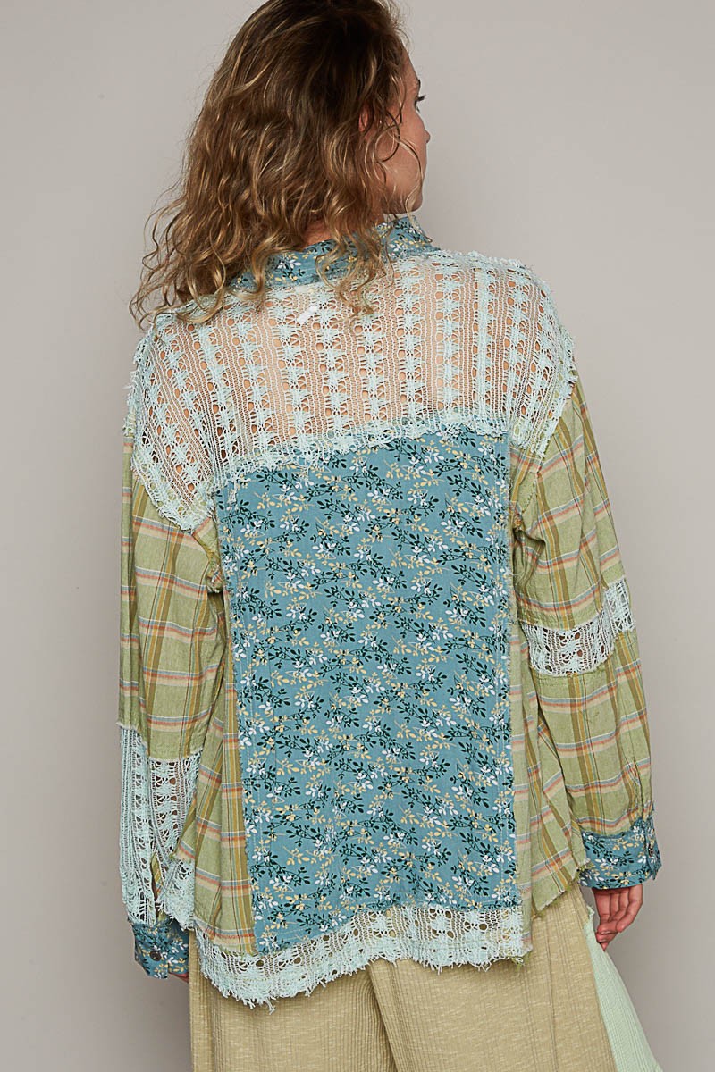 POL Oversized Long Sleeve Floral Pattern Shirt Top