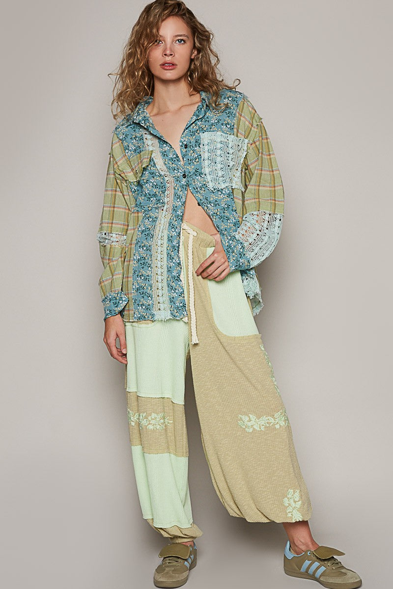 POL Oversized Long Sleeve Floral Pattern Shirt Top