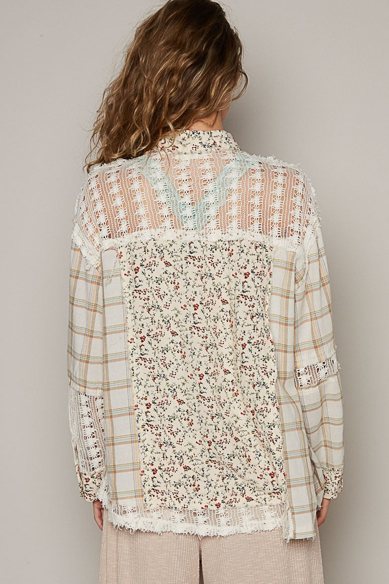 POL Oversized Long Sleeve Floral Pattern Shirt Top