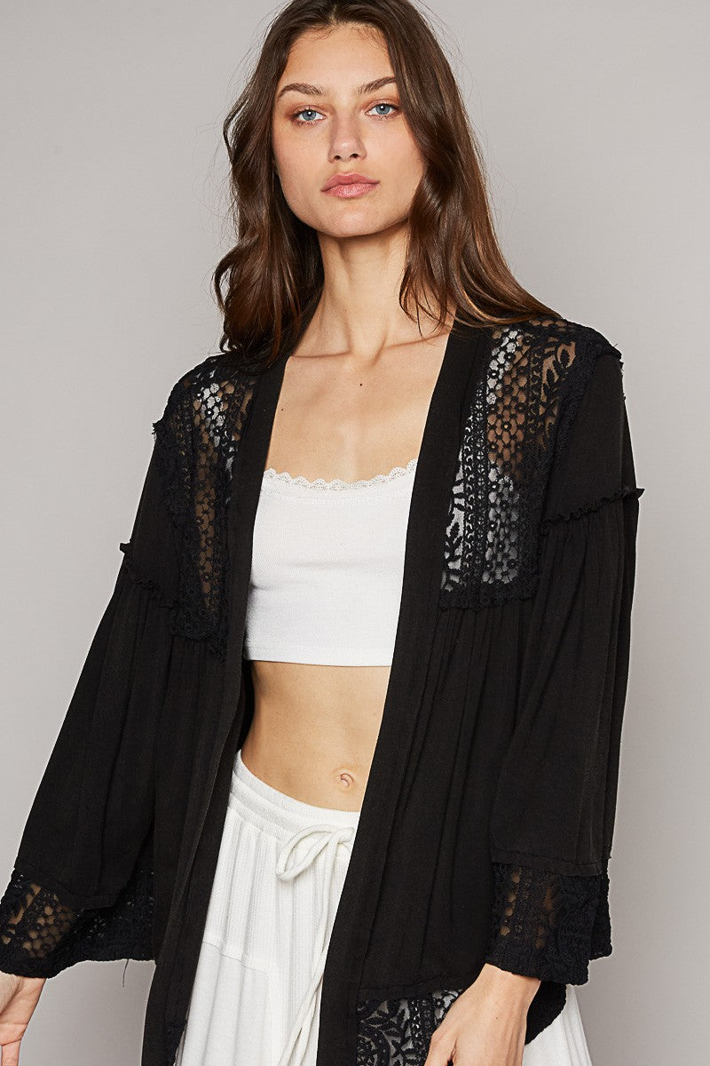 POL Oversize Bell Sleeve Open Front Knit Cardigan Top