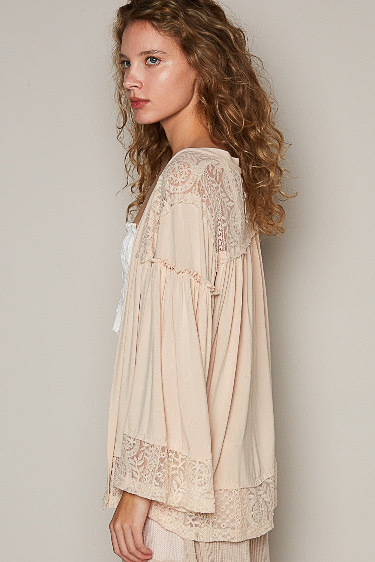 POL Oversize Bell Sleeve Open Front Knit Cardigan Top