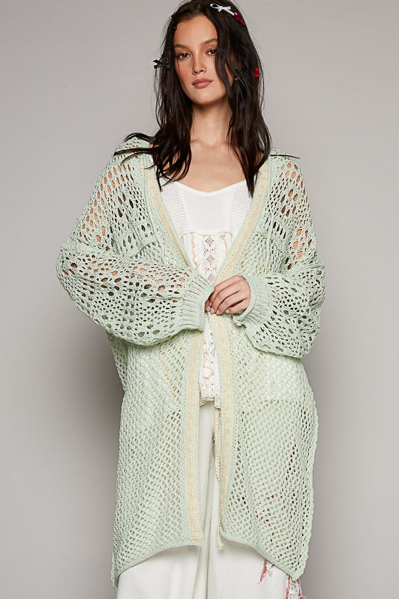 POL Oversize Balloon Long Sleeve Open Weave Cardigan Top