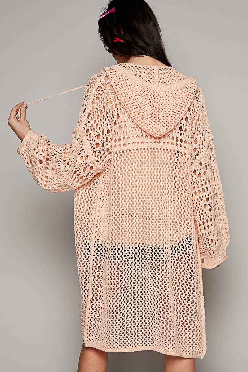 POL Oversize Balloon Long Sleeve Open Weave Cardigan Top