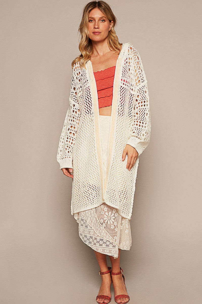 POL Oversize Balloon Long Sleeve Open Weave Cardigan Top