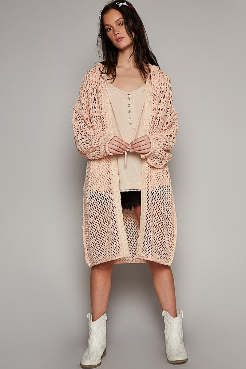 POL Oversize Balloon Long Sleeve Open Weave Cardigan Top