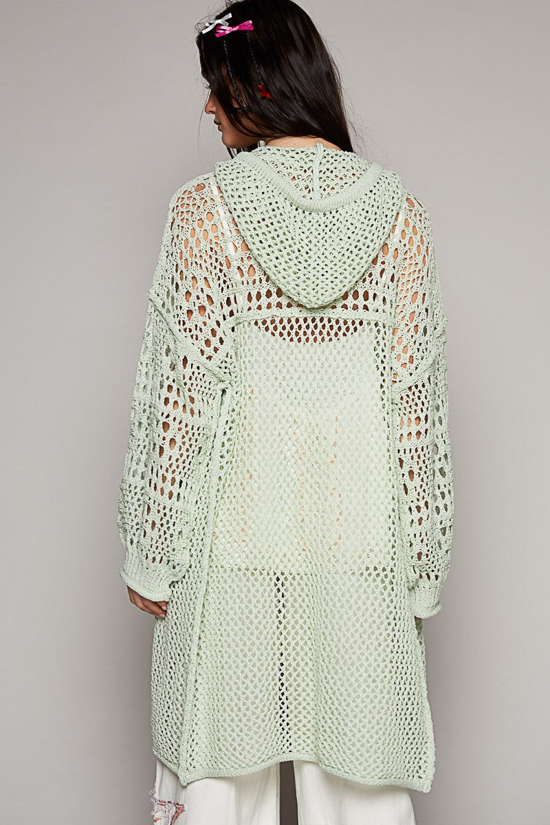 POL Oversize Balloon Long Sleeve Open Weave Cardigan Top