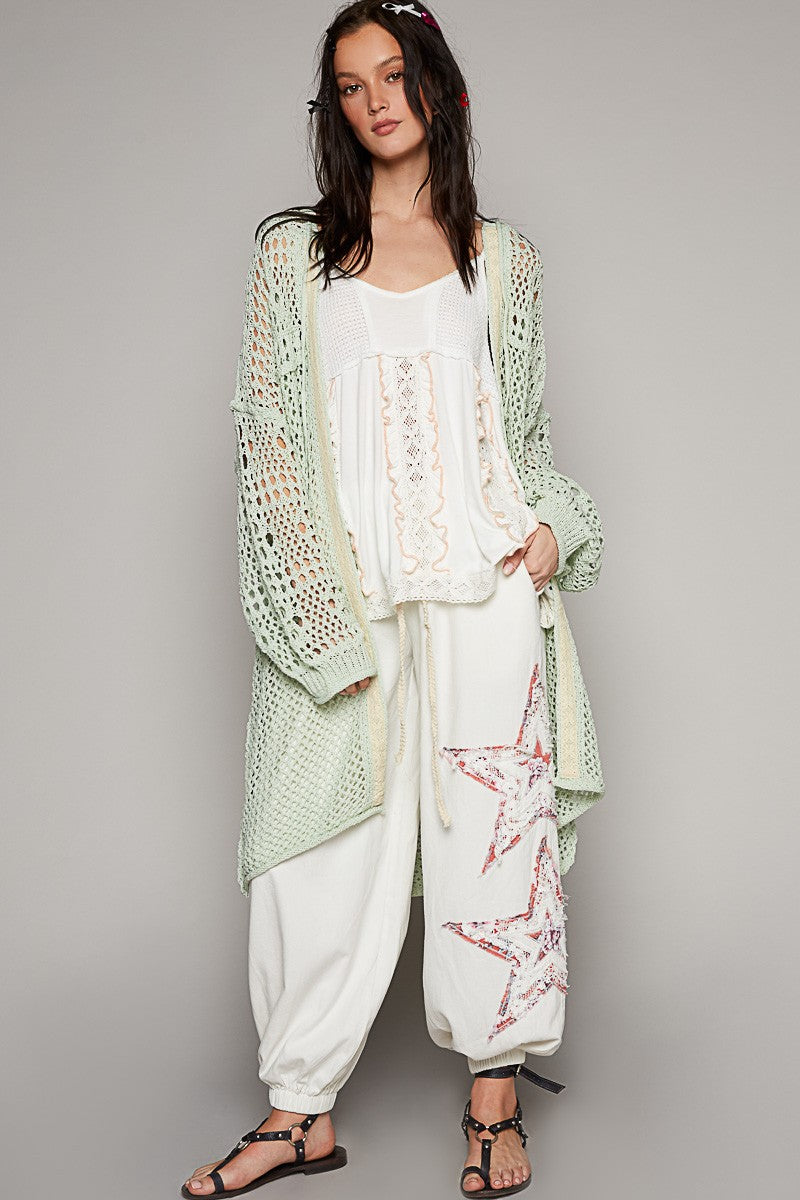 POL Oversize Balloon Long Sleeve Open Weave Cardigan Top
