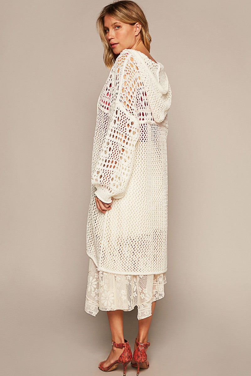 POL Oversize Balloon Long Sleeve Open Weave Cardigan Top