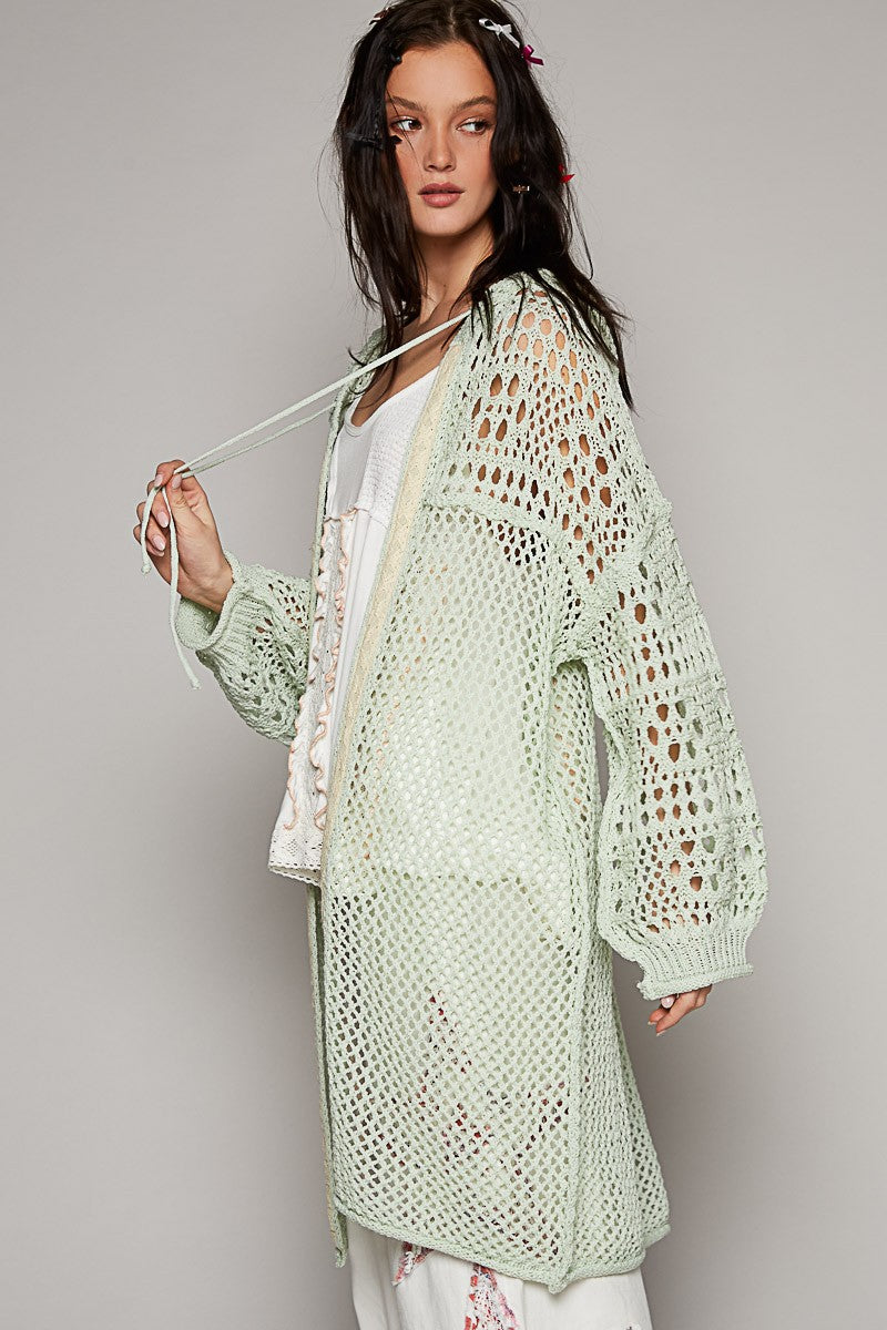 POL Oversize Balloon Long Sleeve Open Weave Cardigan Top