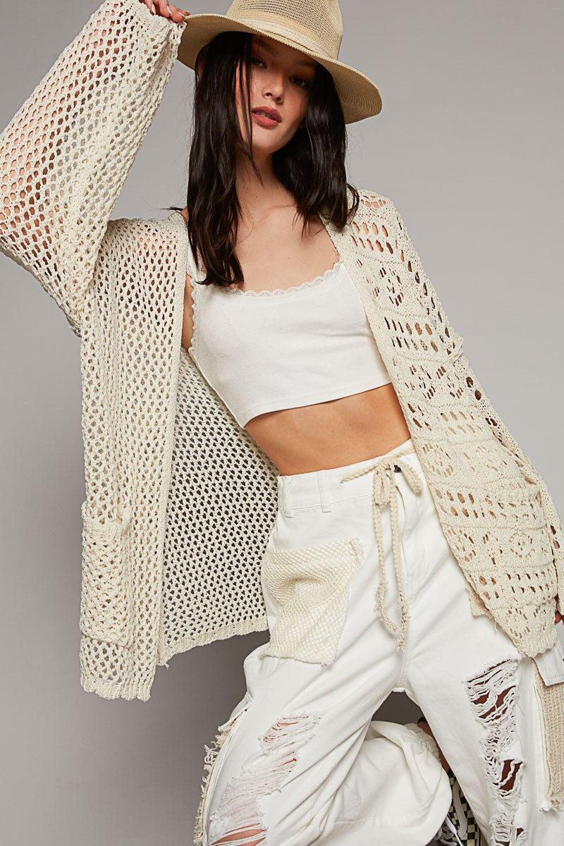 POL Long Sleeve Solid Lightweight Open Cardigan Top