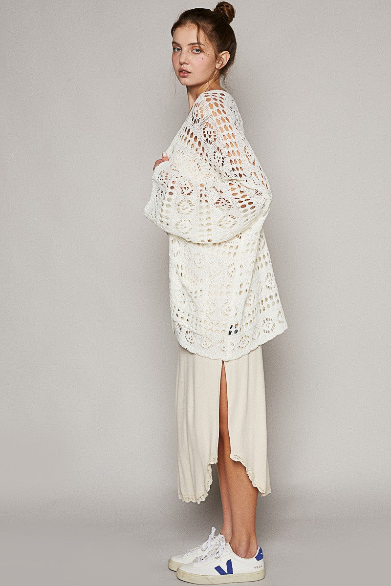 POL Long Sleeve Solid Lightweight Open Cardigan Top