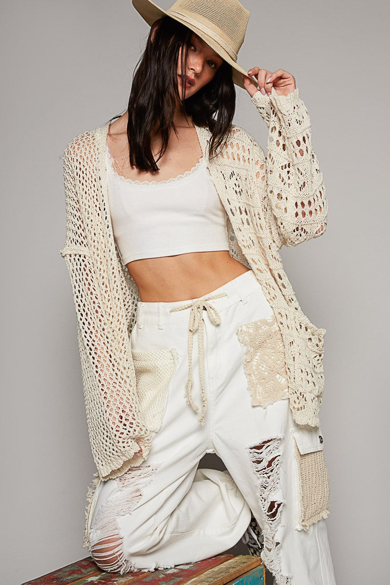 POL Long Sleeve Solid Lightweight Open Cardigan Top