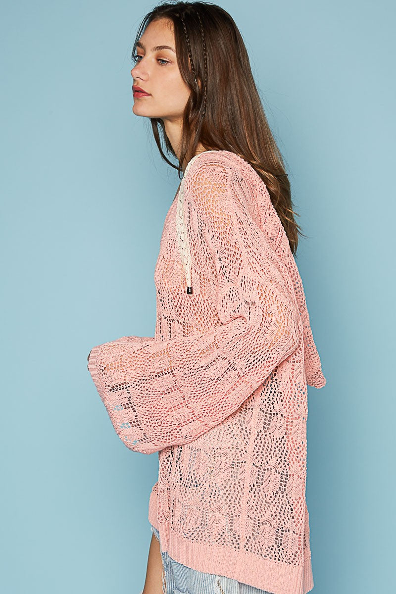 POL Oversize V-Neck Long Sleeve Solid Hoodie Sweater Top