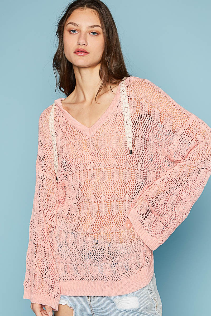 POL Oversize V-Neck Long Sleeve Solid Hoodie Sweater Top