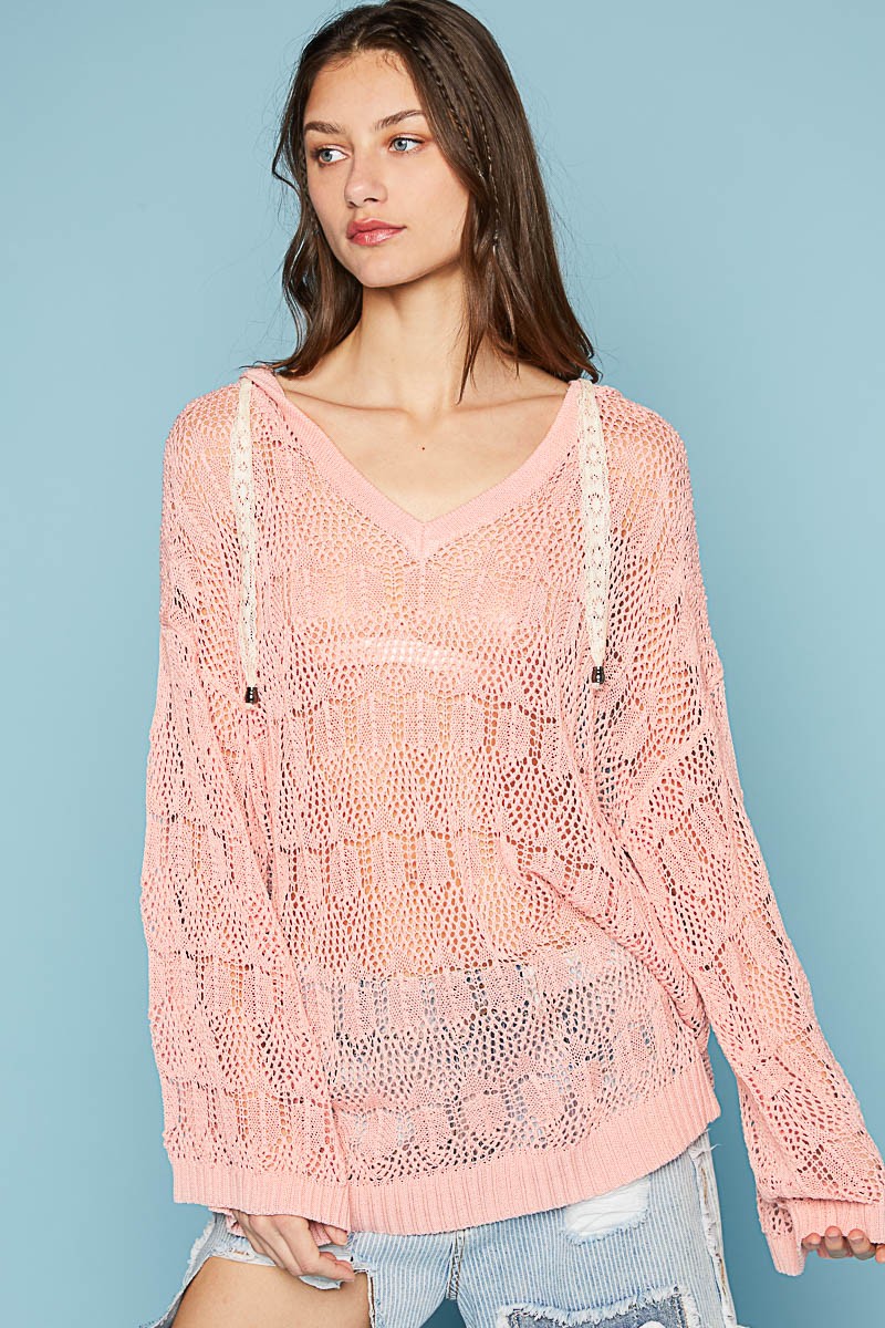 POL Oversize V-Neck Long Sleeve Solid Hoodie Sweater Top