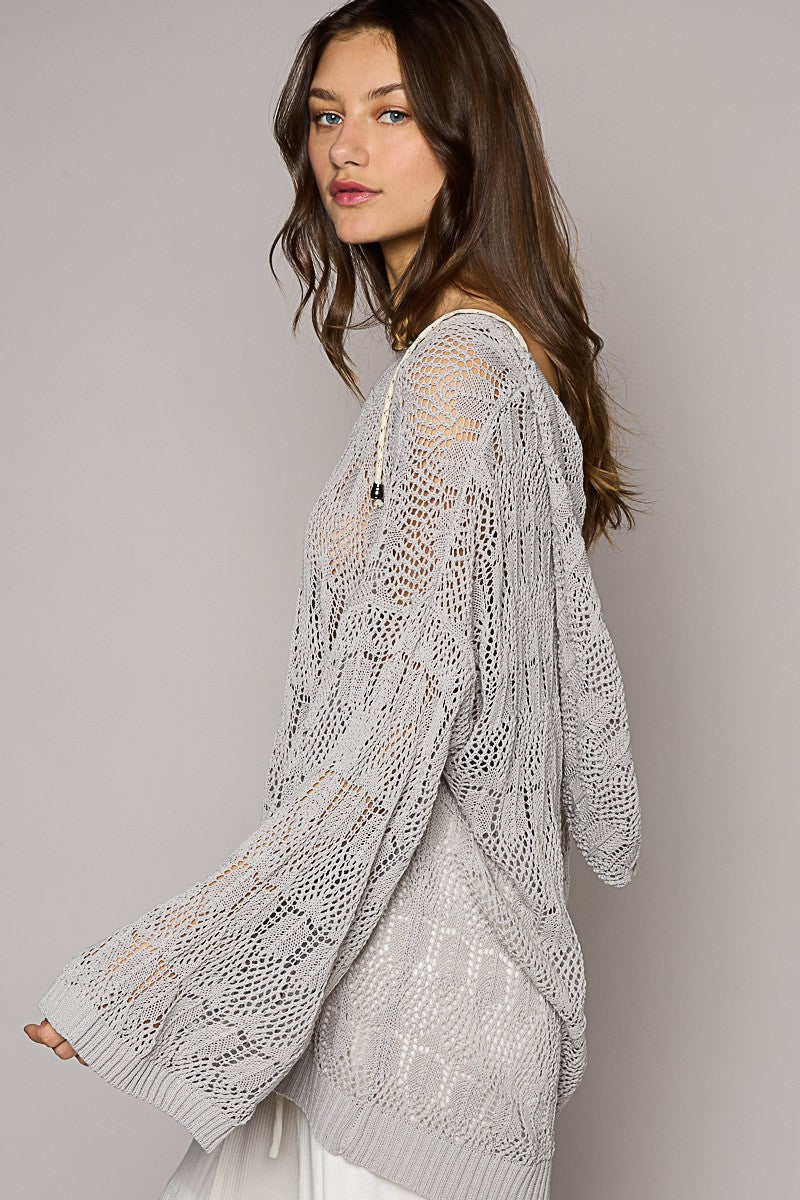 POL Oversize V-Neck Long Sleeve Solid Hoodie Sweater Top