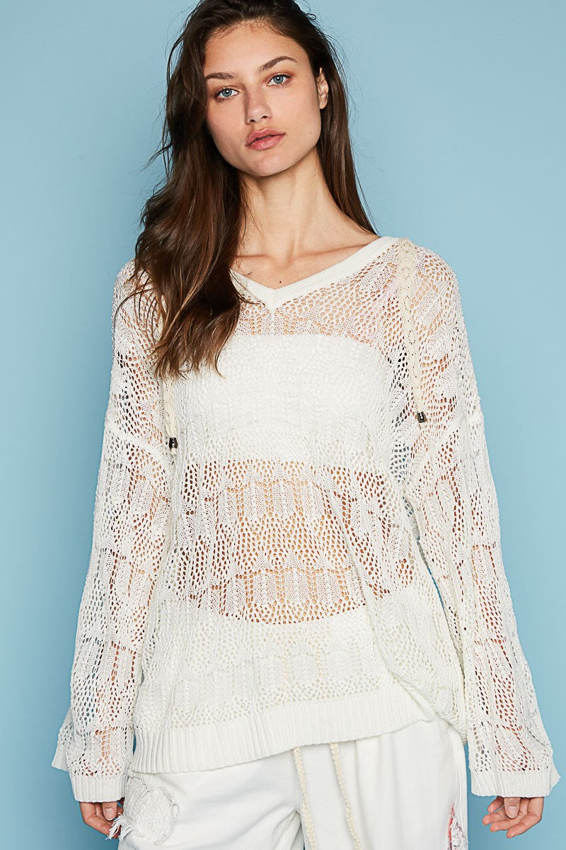 POL Oversize V-Neck Long Sleeve Solid Hoodie Sweater Top