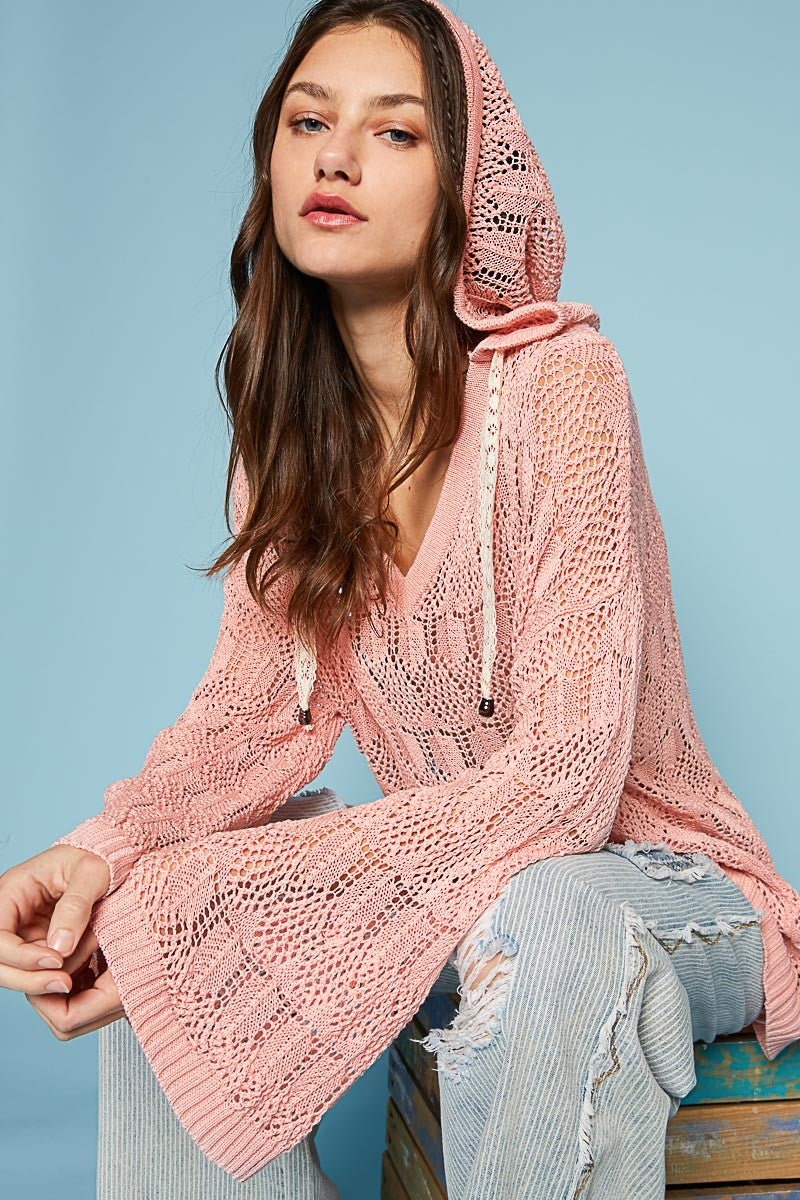 POL Oversize V-Neck Long Sleeve Solid Hoodie Sweater Top