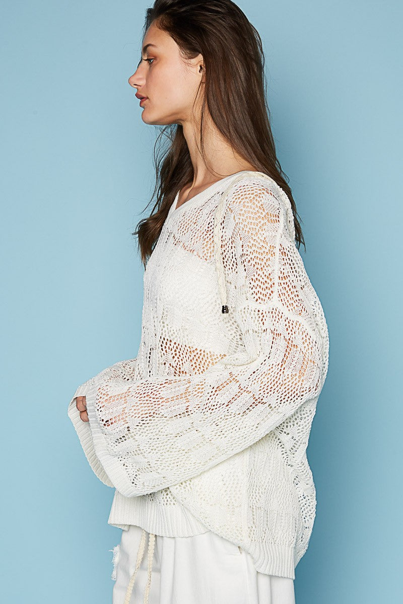 POL Oversize V-Neck Long Sleeve Solid Hoodie Sweater Top