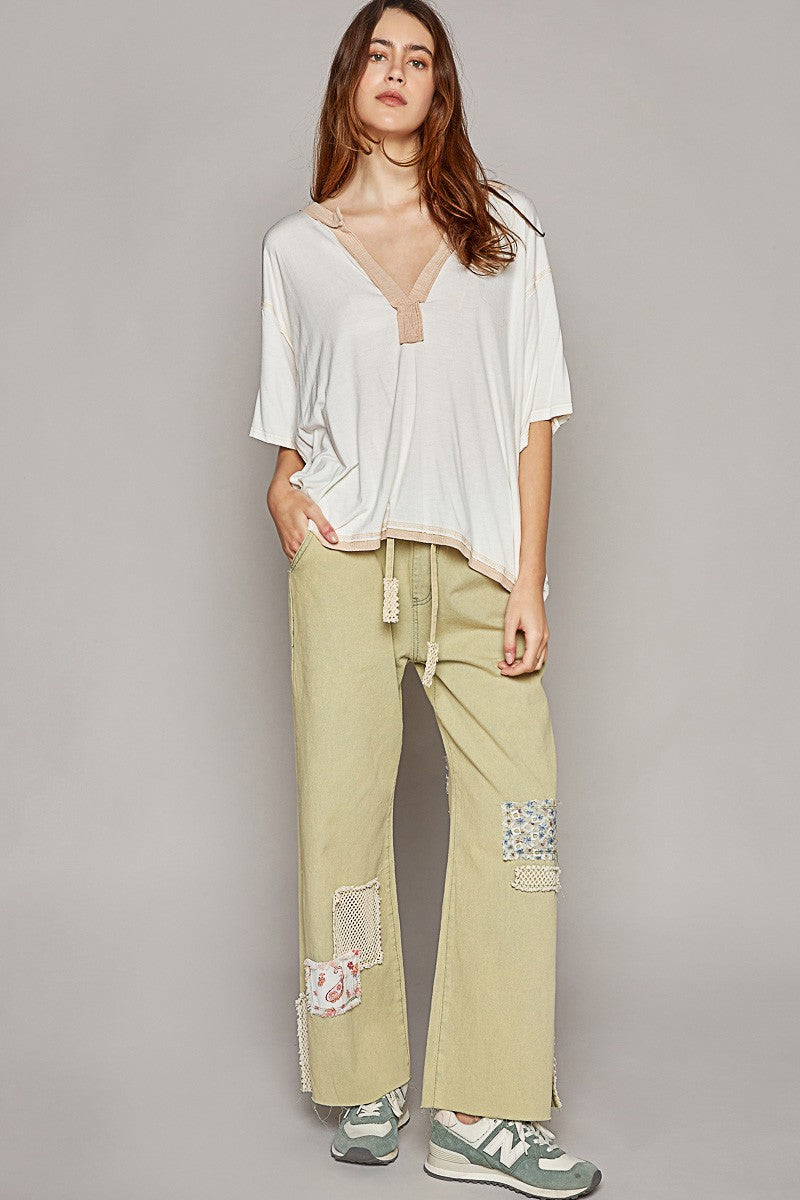 POL Oversize V Henly Neck Short Sleeve Solid Top