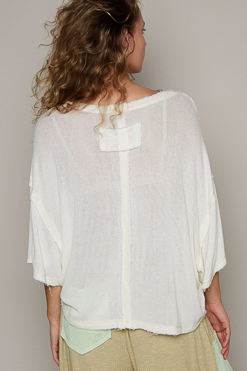 POL Oversize Short Sleeve Round Neck Solid Sweater Top