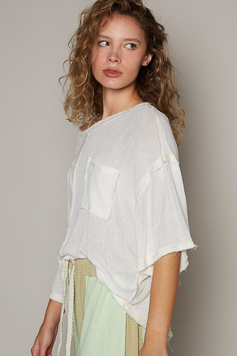 POL Oversize Short Sleeve Round Neck Solid Sweater Top