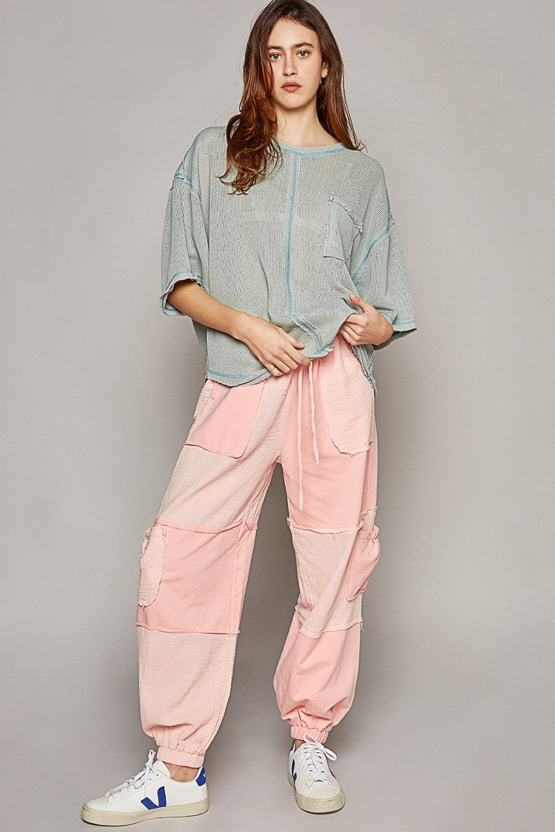 POL Oversize Short Sleeve Round Neck Solid Sweater Top