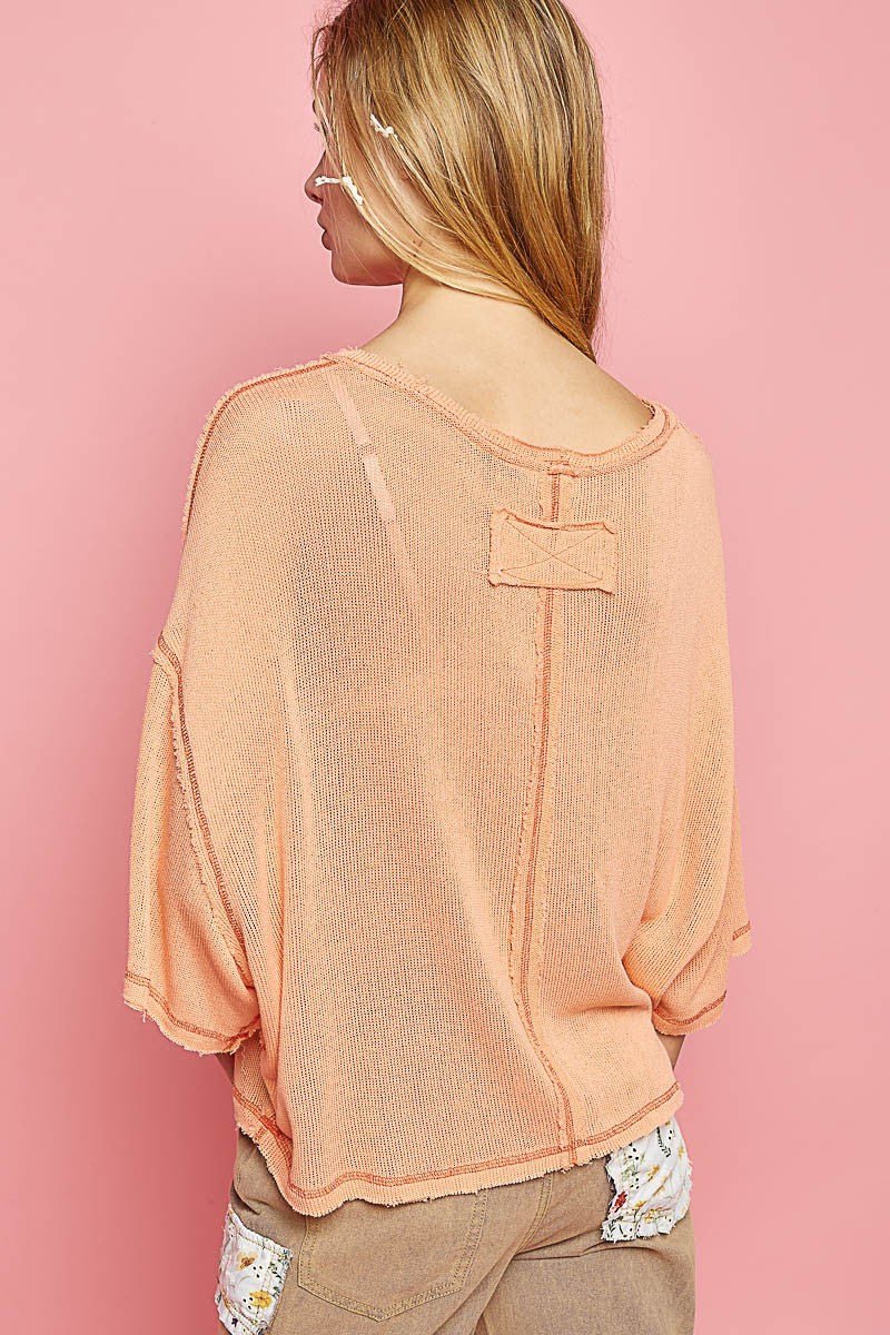 POL Oversize Short Sleeve Round Neck Solid Sweater Top