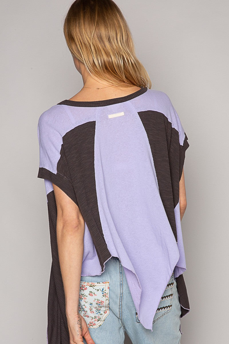POL Oversize V Neck Sleeveless Color Block Top