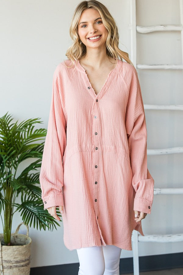 Oli & Hali Washed Button Front Double Gauze Shirt Top