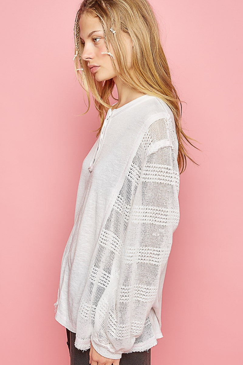 POL Round Neck Long Balloon Sleeve Solid Knit Top