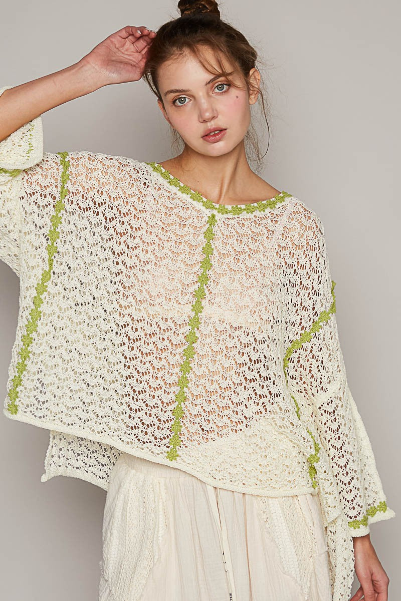 POL Oversize Scoop Neck Long Sleeve Trim Sweater Top