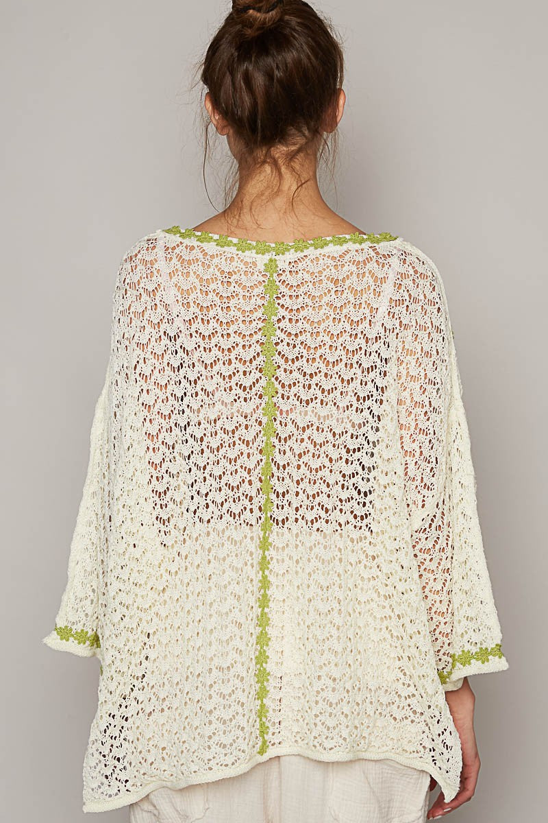 POL Oversize Scoop Neck Long Sleeve Trim Sweater Top